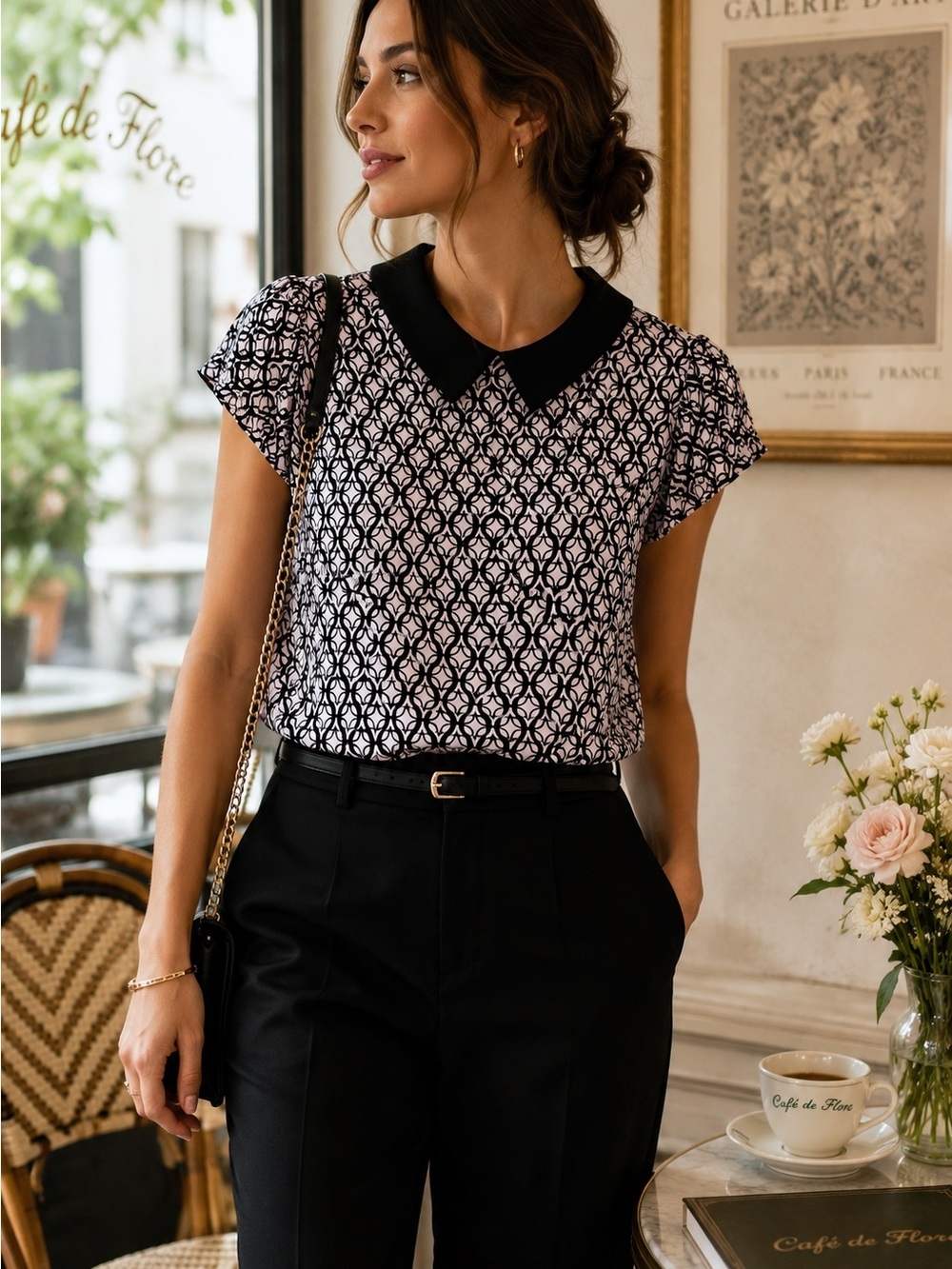 Atmosphere Black Peter Pan Collar Printed Blouse
